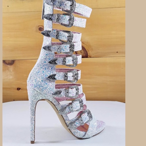 White glitter Multi strap high heel - Picture 5 of 6